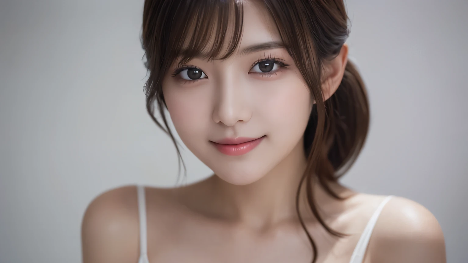 One Girl, (Wear trendy fashion:1.2), (RAW Photos, highest quality), (Realistic, Realistic:1.4), Tabletop, Very delicate and beautiful, Very detailed, 2k wallpaper, wonderful, In detail, Very detailedな CG Unity 8K 壁紙, Very detailedな, High resolution, Soft Light, Beautiful detailed girl, Looking into the camera、Very detailedな目と顔, Beautiful and sophisticated nose, Beautiful details, Long Hair, small, White clothes、White Background、Background is white、Cinema Lighting, Perfect Anatomy, Slender body, smile,