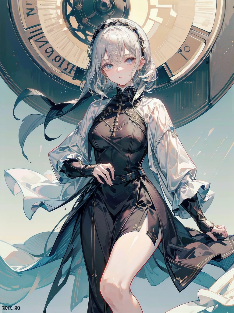 whole body, Joan of Arc, absurdres, RAW photo, extremely delicate and beautiful, masterpiece, Best Quality, ultra high resolution, 32k, hyperrealistic, ultra-detailed, perfect figure, detailed description, pale skin, 20 years old, detailed beautiful face and eyes, tearful mole, earring, short medium hair, wavy hair,