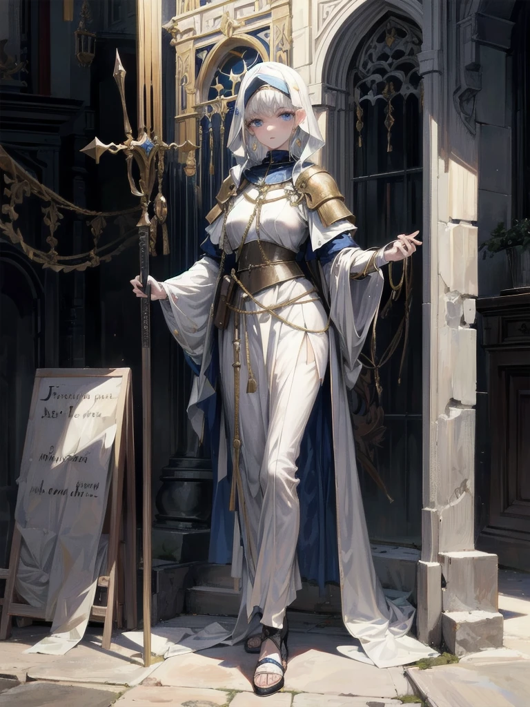 whole body, Joan of Arc, absurdres, RAW photo, extremely delicate and beautiful, masterpiece, Best Quality, ultra high resolution, 32k, hyperrealistic, ultra-detailed, perfect figure, detailed description, pale skin, 20 years old, detailed beautiful face and eyes, tearful mole, earring, short medium hair, wavy hair, 