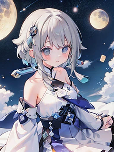 masterpiece, highest quality, One girl, alone, Takanaka City_Genshin Impact, , White shirt, tie, skirt, Sleeves up to the wrists, Starry sky print