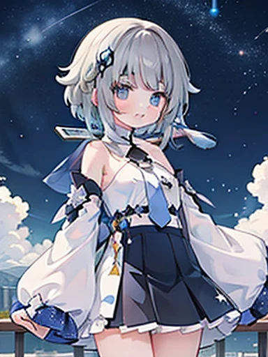 masterpiece, highest quality, One girl, alone, Takanaka City_Genshin Impact, , White shirt, tie, skirt, Sleeves up to the wrists, Starry sky print