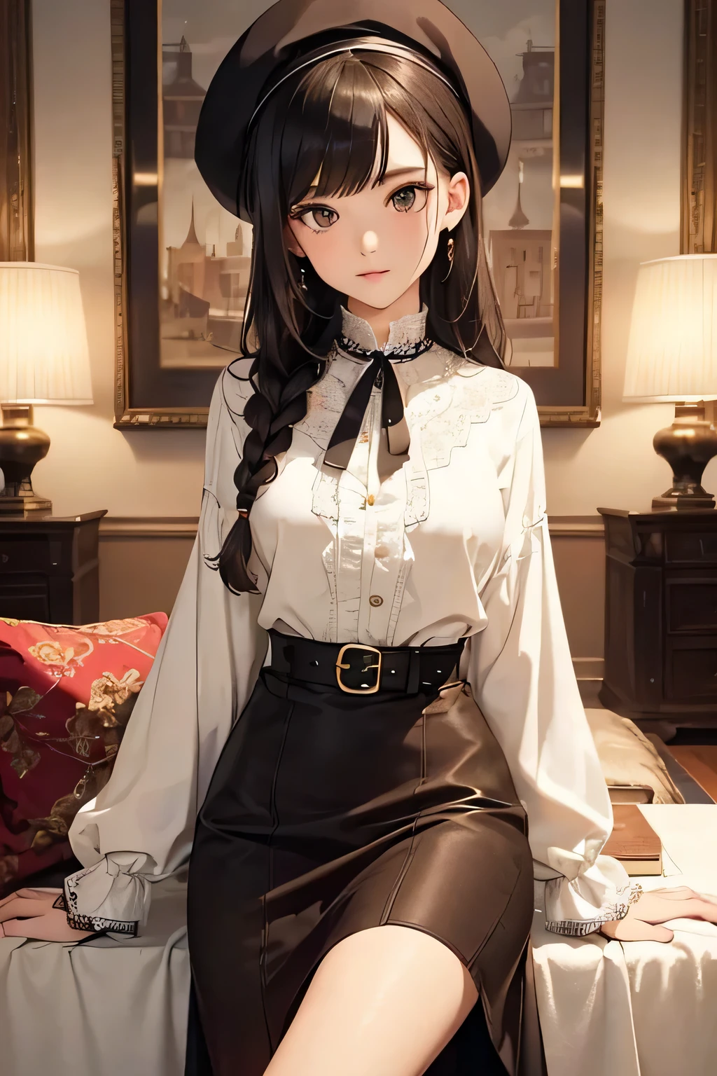 highest quality、High resolution、Detailed Background、(Beautiful face in every detail:1.4)、Anatomically correct、(Detailed facial expressions)、(Detailed eyes:1.2)、Teenage beauty、(Highly detailed face:1.4)、Black Hair、Brown Hair、Bobcut、Braided long hair、Wavy Hairstyle、well-groomed eyebrows、Cute Eye Makeup、Cute Lip Makeup、Do cute things、Princess Style、Elegant atmosphere、
(A girl in an elegant ladylike outfit in a spacious Western-style mansion:1.5)、
Choose a high-necked blouse made of soft, shiny velvet.、
We recommend elegant wine red or navy.、
The A-line skirt made of tweed with a classic feel is ladylike.、
Knee-length or slightly longer midi length is elegant.、Grey or beige tweed、
Put on a woolen coat with a belt、We recommend camel or greige for a classy look.、The velour collar adds an accent、
Pair with suede side gore boots、The stylish silhouette creates a ladylike atmosphere.、Black and dark brown are stylish、
Pair it with a classy pearl necklace for an elegant look.、
Add gloves made of lace for an elegant look.、
Wearing a velour beret will give you a sophisticated look.、
Ornate marble staircase、A luxuriously decorated reception room with high ceilings、A painting room decorated with paintings, sculptures and other artworks、A library with books and magazines、Four Seasons Discount々Flowers々A garden in full bloom、The interior of the Western-style building and garden、very beautiful