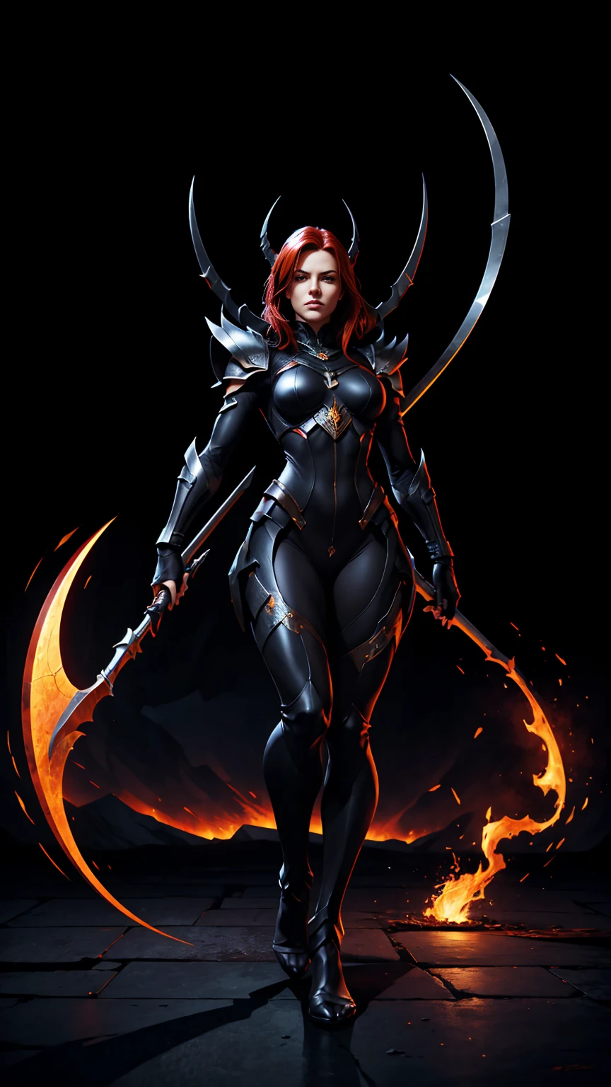 ((Full body photo,standing, feet on the ground)) Game character standing drawing design,Hell monsters,short,Strong limbuscle explosions,Covered with scales and barbs,cunning,shadowy,uncanny,terroral,scythe,Fighting posture,(full bodyesbian:1.4),with black background,clean backdrop,depth of fields,high light,Real light,Ray traching,OC renderer,UE5 renderer,Hyper-realistic,best qualtiy,8K,Works of masters,super-fine,Detailed pubic hair,Correct anatomy,