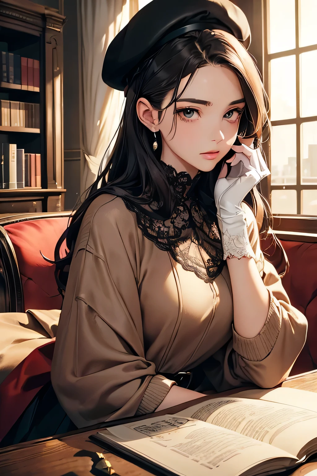 highest quality、High resolution、Detailed Background、(Beautiful face in every detail:1.4)、Anatomically correct、(Detailed facial expressions)、(Detailed eyes:1.2)、Teenage beauty、(Highly detailed face:1.4)、Black Hair、Brown Hair、Bobcut、Braided long hair、Wavy Hairstyle、well-groomed eyebrows、Cute Eye Makeup、Cute Lip Makeup、Do cute things、Princess Style、Elegant atmosphere、

(A girl in an elegant ladylike outfit in a spacious Western-style mansion:1.5)、

Choose a high-necked blouse made of soft, shiny velvet.、
We recommend elegant wine red or navy.、
The A-line skirt made of tweed with a classic feel is ladylike.、
Knee-length or slightly longer midi length is elegant.、Grey or beige tweed、
Put on a woolen coat with a belt、We recommend camel or greige for a classy look.、The velour collar adds an accent、
Pair with suede side gore boots、The stylish silhouette creates a ladylike atmosphere.、Black and dark brown are stylish、
Pair it with a classy pearl necklace for an elegant look.、
Add gloves made of lace for an elegant look.、
Wearing a velour beret will give you a sophisticated look.、

Ornate marble staircase、A luxuriously decorated reception room with high ceilings、A painting room decorated with paintings, sculptures and other artworks、A library with books and magazines、Four Seasons Discount々Flowers々A garden in full bloom、The interior of the Western-style building and garden、very beautiful