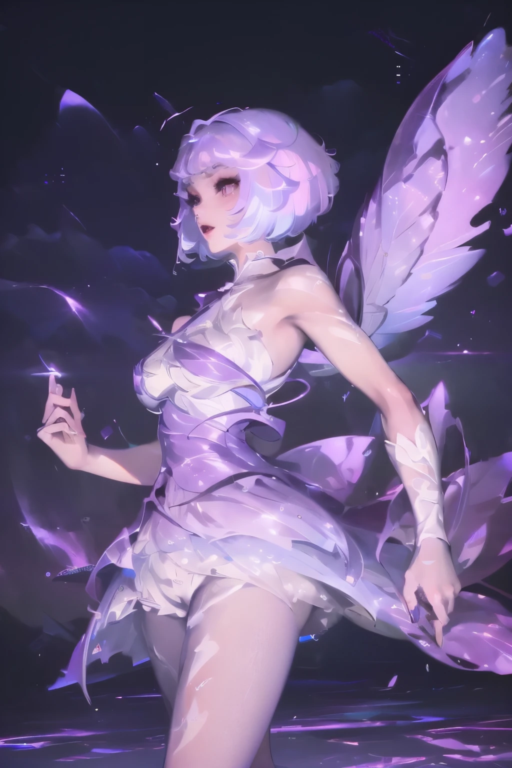 (Extremely detailed CG unity 8k wallpaper, masterpiece, best quality, Extremely detailed), (Optimal lighting, The best shadow, Extremely delicate and beautiful), Very cool, Dynamic, and original young girl characters (Dynamic pose) Silver (Pixie Short Hair: 1.3) Can reflect light beautifully.