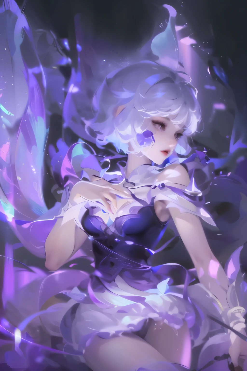 (Extremely detailed CG unity 8k wallpaper, masterpiece, best quality, Extremely detailed), (Optimal lighting, The best shadow, Extremely delicate and beautiful), Very cool, Dynamic, and original young girl characters (Dynamic pose) Silver (Pixie Short Hair: 1.3) Can reflect light beautifully.
