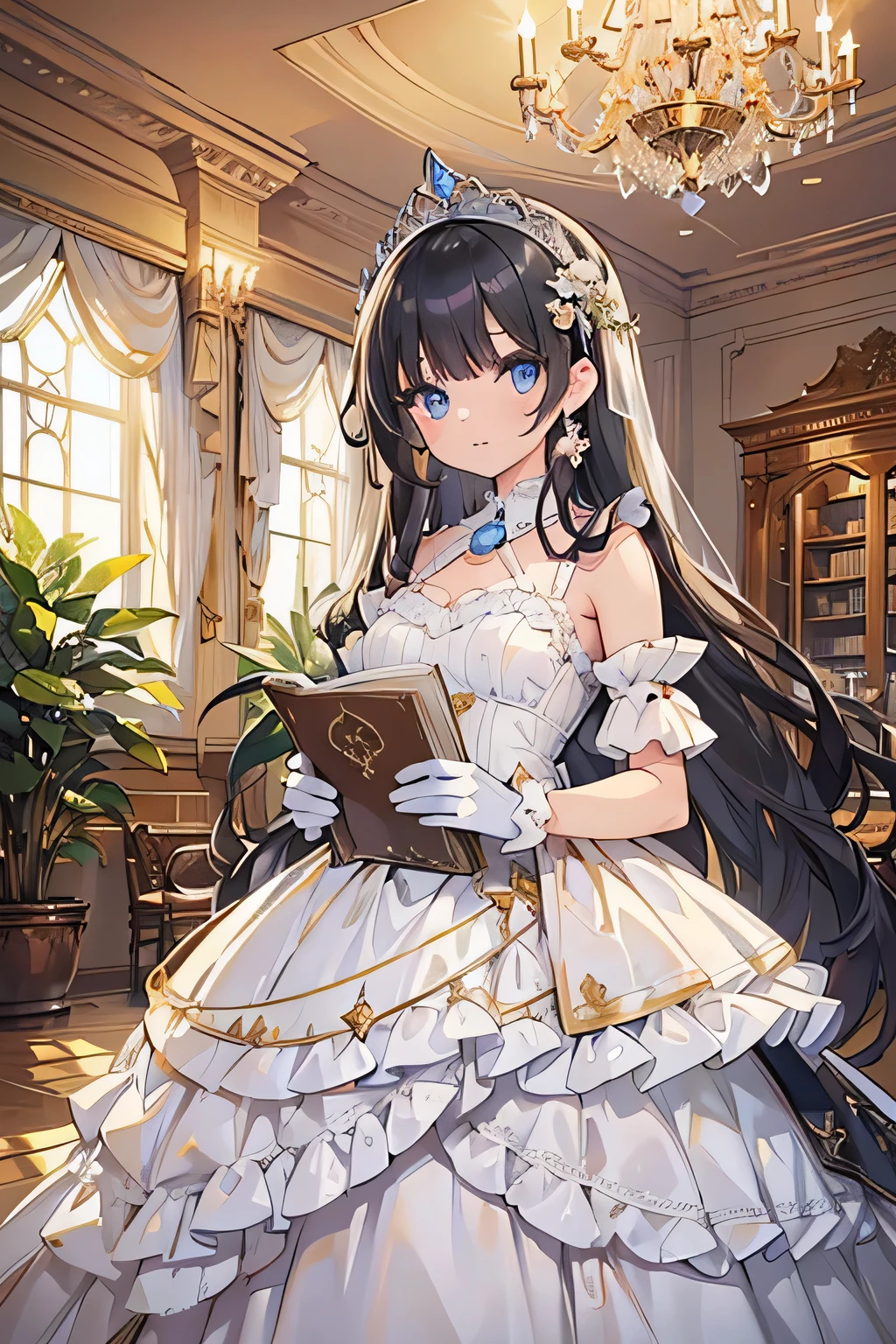 highest quality、High resolution、Detailed Background、(Beautiful face in every detail:1.4)、Anatomically correct、(Detailed facial expressions)、(Detailed eyes:1.2)、Teenage beauty、(Highly detailed face:1.4)、Black Hair、Brown Hair、Braided long hair、Wavy Hairstyle、well-groomed eyebrows、Cute Eye Makeup、Cute Lip Makeup、Do cute things、Princess Style、Elegant atmosphere、
(A girl dressed like an elegant princess in a spacious Western-style mansion:1.5)、
I chose a chiffon frilled blouse from Elegant atmosphere.、
Pastel colors such as pink and lavender are elegant and princess-like.、
A romantic tiered long skirt、
The white and ivory chiffon and lace are beautiful.、
Wear a short bolero with frills and ribbons.、
We recommend beige or light blue for a glamorous look.、
Use a classy pearl tiara as a hair accessory.、
Wear elegant lace gloves、
Delicate details such as ruffles and ribbons create an elegant look.、
Pair it with accessories like a tiara or gloves、
Ornate marble staircase、A luxuriously decorated reception room with high ceilings、A painting room decorated with paintings, sculptures and other artworks、A library with books and magazines、Four Seasons Discount々Flowers々A garden in full bloom、The interior of the Western-style building and garden、very beautiful