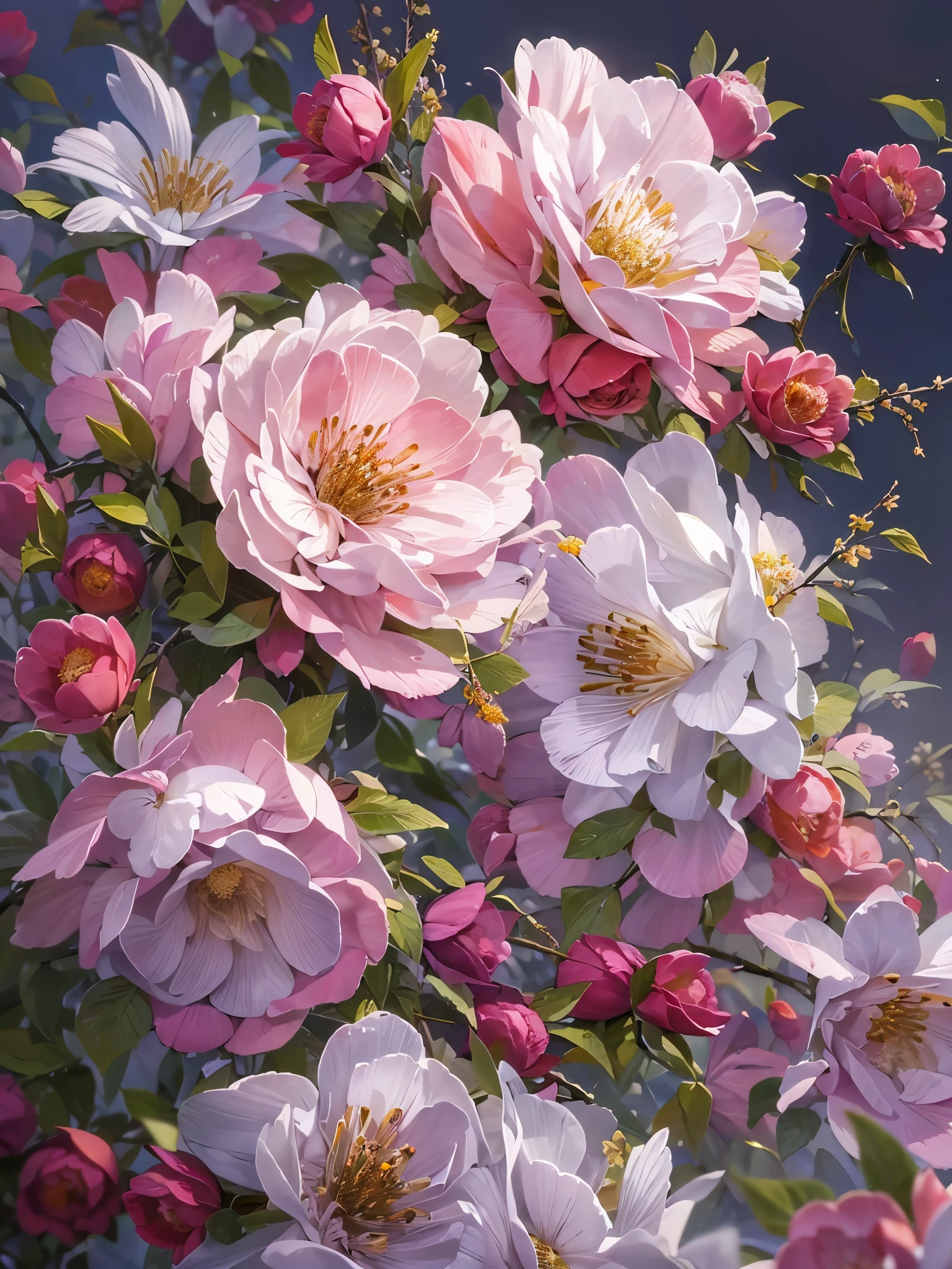 ((highest quality)),(Ultra-high resolution),(Super detailed new),(Detailed Description),((The best CG)),(A masterpiece),Ultra-detailed art,A wonderful new art form,(Art with precise detail:1.5), A profusion of flowers, Gorgeous and luxurious, Gorgeous