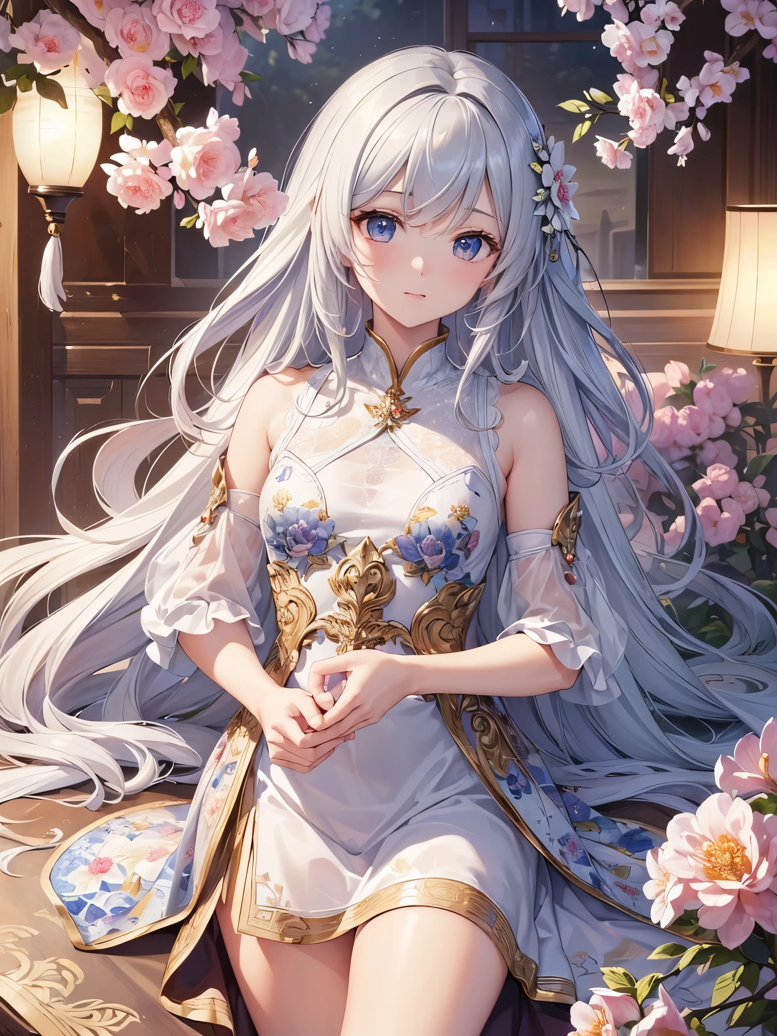 ((highest quality)),(Ultra-high resolution),(Super detailed new),(Detailed Description),((The best CG)),(A masterpiece),Ultra-detailed art,A wonderful new art form,(Art with precise detail:1.5), A profusion of flowers, Gorgeous and luxurious, Gorgeous