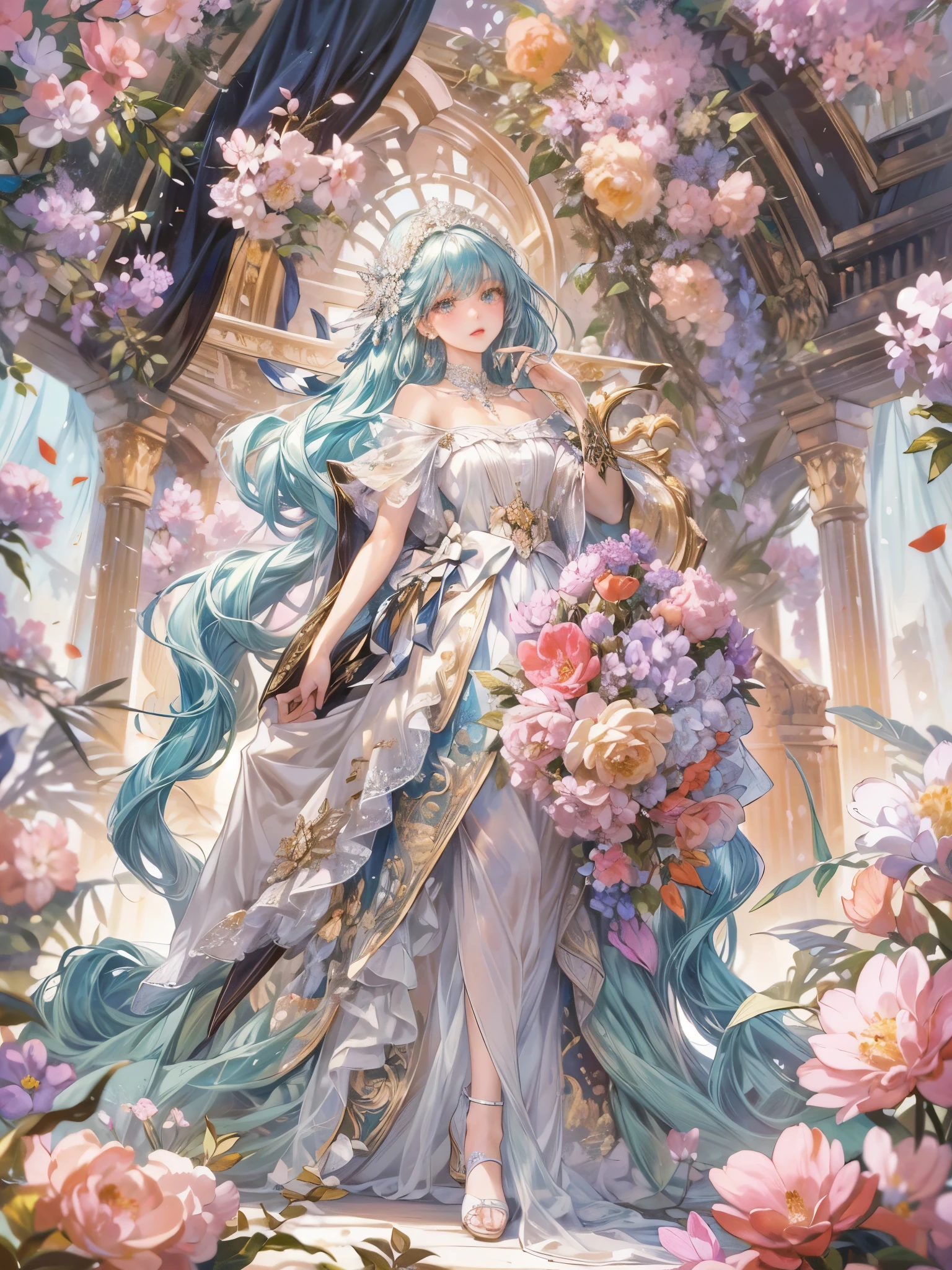 ((highest quality)),(Ultra-high resolution),(Super detailed new),(Detailed Description),((The best CG)),(A masterpiece),Ultra-detailed art,A wonderful new art form,(Art with precise detail:1.5), A profusion of flowers, Gorgeous and luxurious, Gorgeous