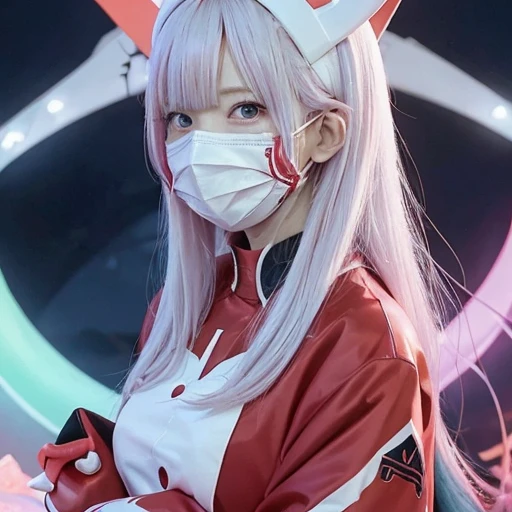 Zero Two / Darling in the Franxx ] Wearing a mask, Barbaric |, by Kamisaka Sekka, Barbaric art style, Beautiful art illustrations, Digital art on pixiv, Anime illustration, Colorful illustration, Supernatural art style, Strange and dark art style, Trending Anime Art, digital Anime illustration, tumbler, by Yanagawa Nobusada