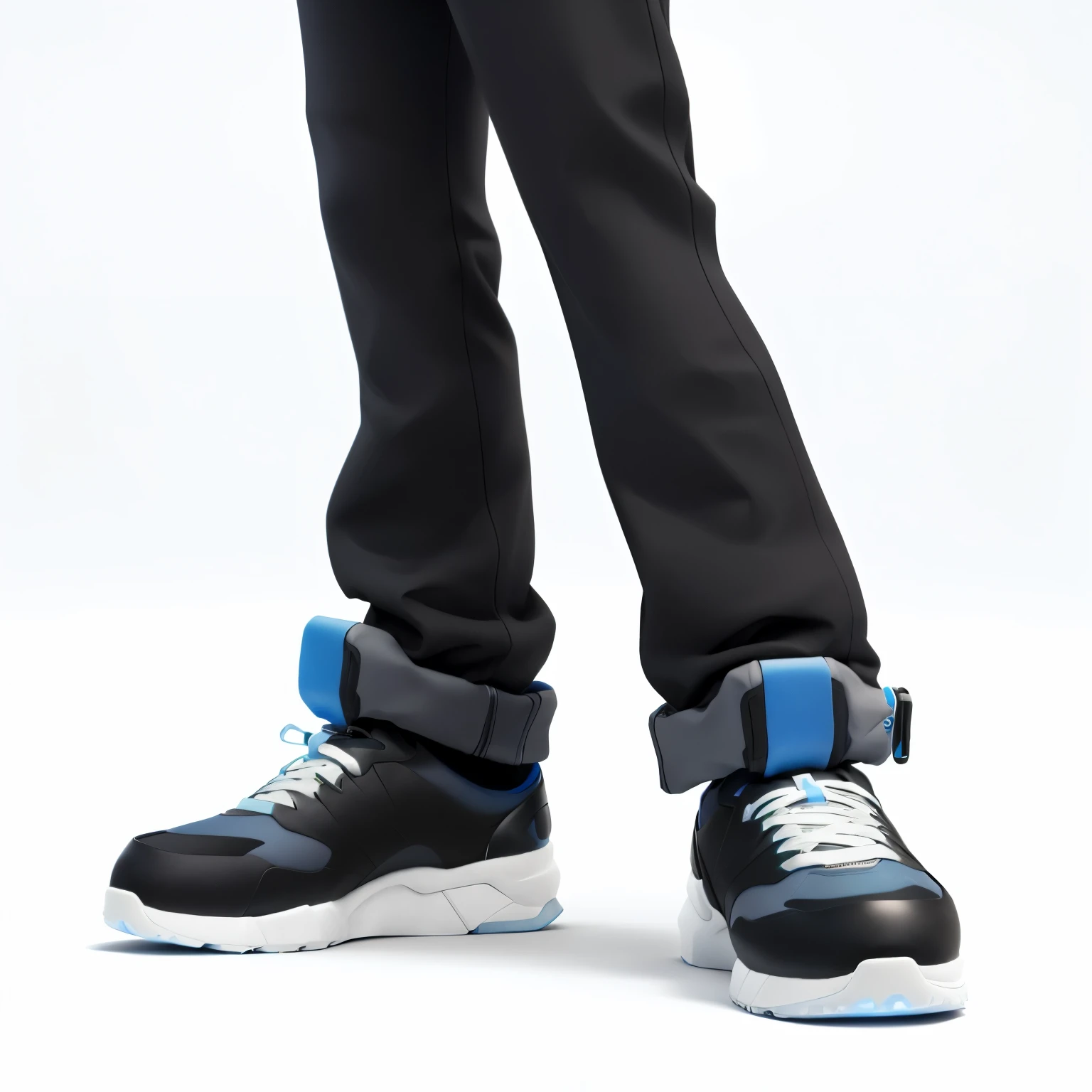 There was a man wearing a pair of shoes with blue laces, Futuristic sneakers, Inflatable future shoes, Human hind legs and sneakers, depicted as a 3 d render, Futuristic Balenciaga sneakers, Sports shoes design, by Lee Jeon Suk, Wearing a Nike Air Cushion, cel shadow pbr, 3d rendering, computer generated, Focus only on sneakers