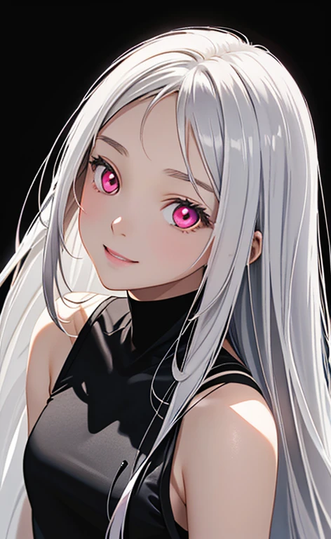 (Photorealistic:1.4)、asuna,(masterpiece、Side light、Exquisite beautiful eyeonochrome:1.5,portlate、)、Cute Face、 3D Face、(white hair:1.5、Straight Hair)、(1 Girl)、(Red eyes:1.2)、(upper body)、(Sundress)、 (Cute face:1.2),(light smile:1.2),kind face,(Small breasts),(black background:1.5)、(glowing eyes:1.3)、()、 Neat and clean、Adorable、Slim Body(Tareme:1.5),Shiny Hair、(Glowing pink Skin)、Nijisketch,Manga,zydG