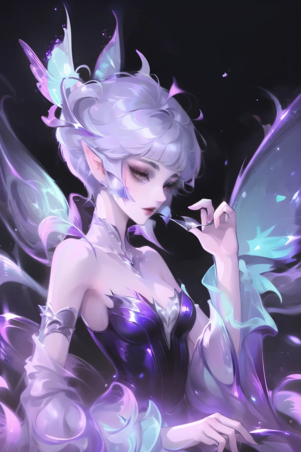 (Extremely detailed CG unity 8k wallpaper, masterpiece, best quality, Extremely detailed), (Optimal lighting, The best shadow, Extremely delicate and beautiful), Very cool, Dynamic, and original young girl characters (Dynamic pose) Silver (Pixie Short Hair: 1.3) Can reflect light beautifully.