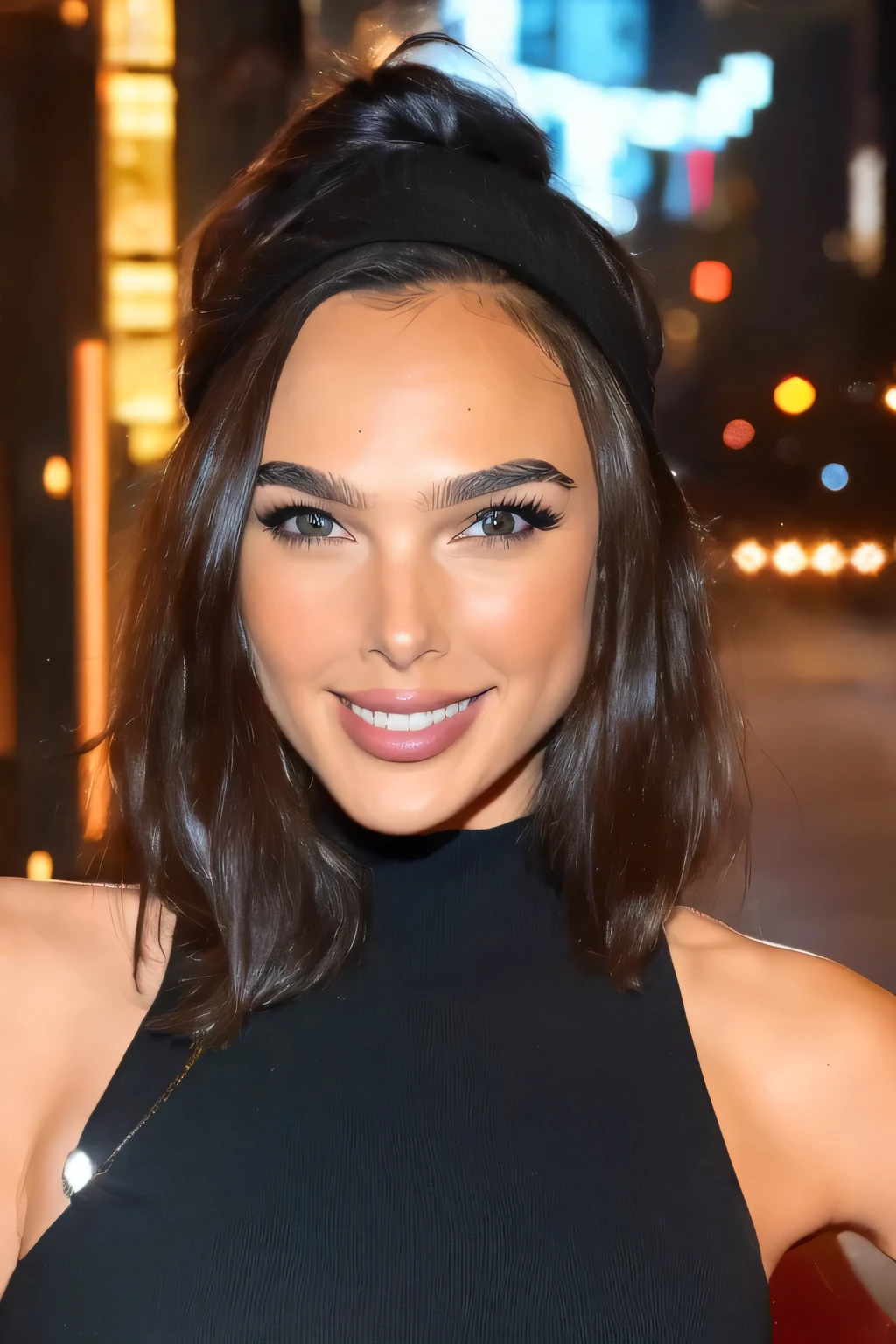 gal gadot, detailliertes gewelltes schwarzes Haar, Sanduhr-Figur, sanfte Beleuchtung, verspieltes Lachen, adorable smile, adult Frau, beautiful Frau, beautiful, Frau, sexy Frau, warte darauf mit dir Liebe zu machen, gesichtsportrait, only face shot, perfect face, perfect eyes. perfect lips