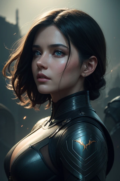 Vision of beautiful and terrible Apocalypse , by Vincent Di Fate, by Steve Argyle, by artgerm, Deviantart in the style of Tom Bagshaw, Cedric Peyravernay, Peter Mohrbacher by Ilya Kuvshinov, by frank frazetta, symetrical features, joyful, black phantom particles, smoke fog, realistic 4k octane beautifully detailed render, 8k post-processing, extremely hyper-detailed, intricate, epic composition, highly detailed attributes, highly detailed atmosphere, cinematic lighting, masterpiece, trending on artstation, very very detailed, masterpiece, stunning, flawless completion, lifelike texture
