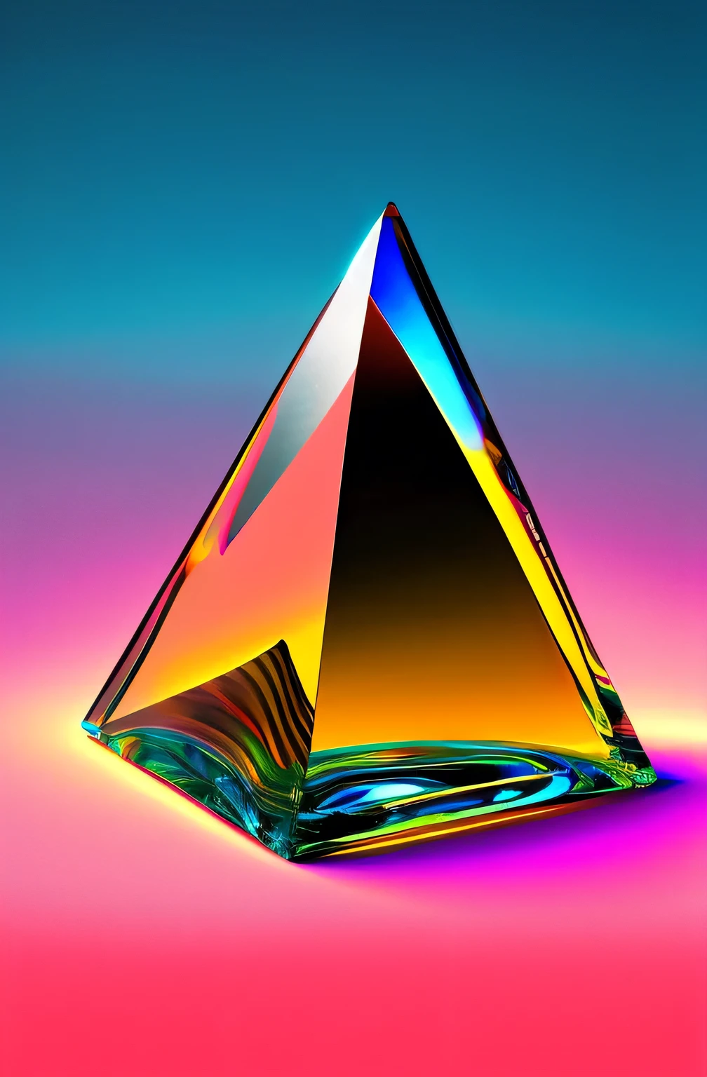 surreal glass shape, liquid glass, chromatic aberration, broken prism, pyramid shaped prism, refraction, light caustics, detailed illustration
