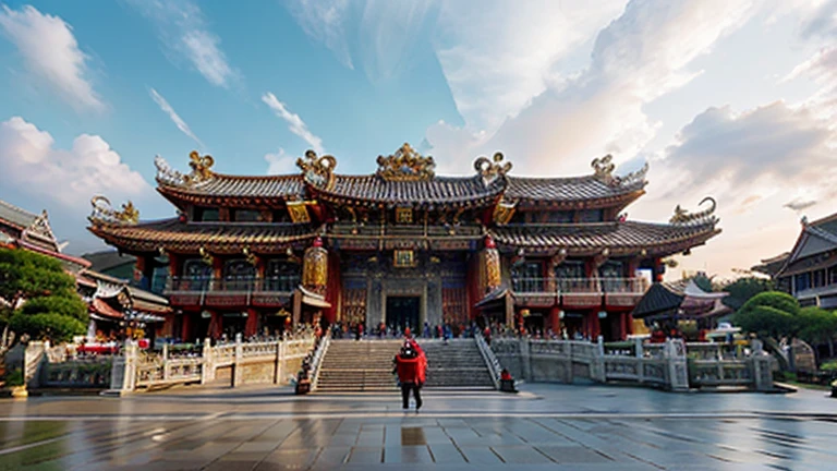 best quality, masterpiece, (((building))), photorealistic, big ornate Taiwanese temple paifang, taiwanese_temple