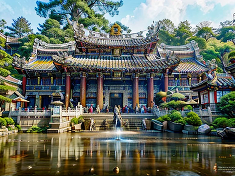 best quality, masterpiece, (((building))), photorealistic, very big colorful Taiwanese hokkien temple paifang, taiwanese_temple