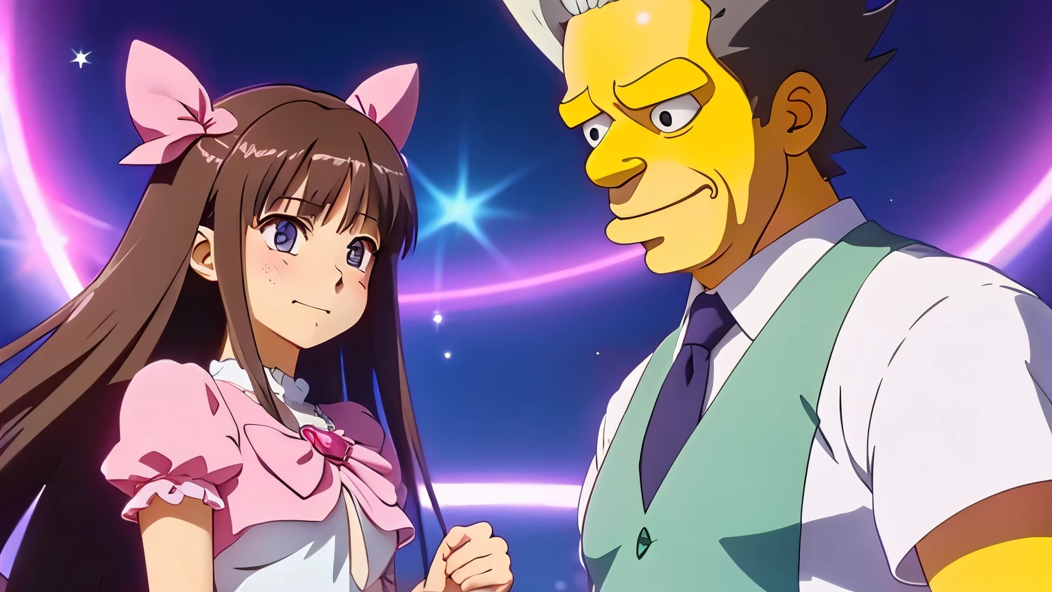 Anime-style high image quality Magical Girl and Simpson Dad Again? Please wait a little longer