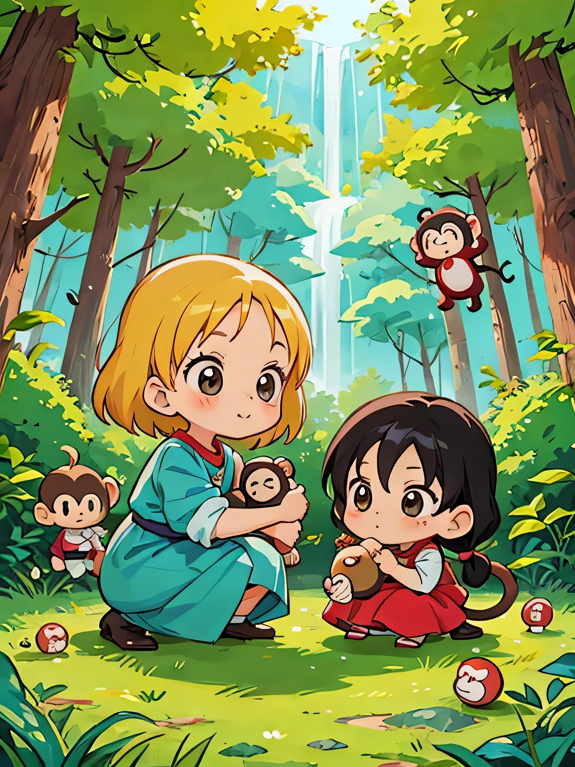 Akira Toriyama style, Kawaii Design, The most beautiful girl of all time、Chibi, ey, play together、monkorest