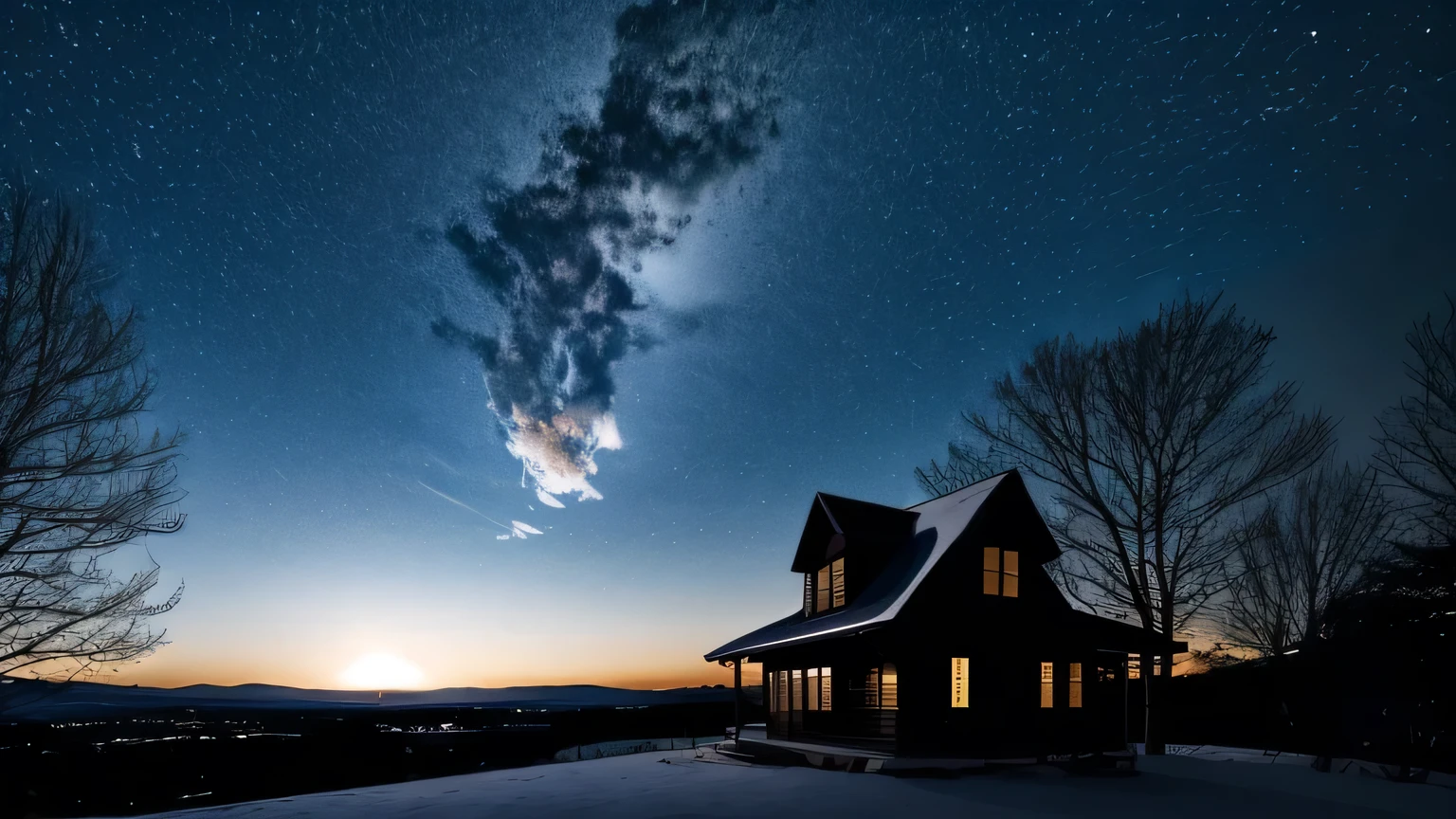 highest quality,Big moon and shadow,A silhouette of a person can be seen against the backdrop of a large moon..,There is one full moon,I have a feeling,Beautiful views,Starry Sky