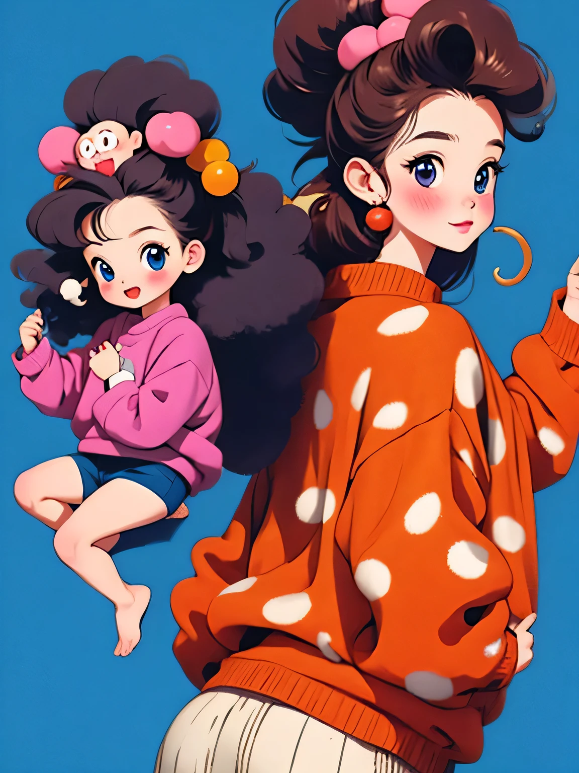 Akira Toriyama style, Kawaii Design, The most beautiful girl of all time、Chibi, monkey, play together、monkey Forest