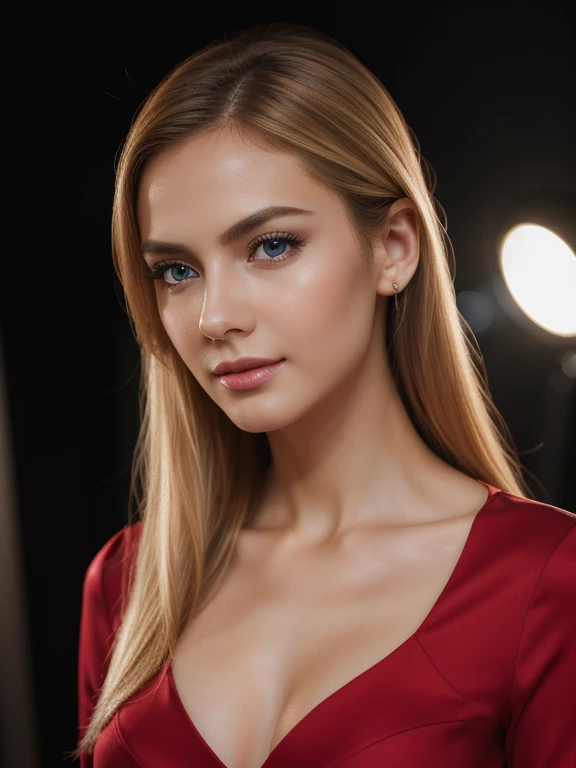 ((Photo of your face, Upper Body, close)),(highest quality,4K,8k,High resolution,masterpiece:1.2),Very detailed,(Realistic,photoRealistic,photo-Realistic:1.37),(One Girl),(28 years old),(blonde),(Sharp focus:1.5),Pearl Skin,(Skin pores:1.1),extremely detailed face and Skin Texture,(Skin Texture:1.1),blonde,Tall body,(height: 172cm),Slim and slender figure,Graceful posture,Perfect Skin,Defined Abs,Perfect Curves,Feminine appearance,Embodying elegance and beauty,Cleavage,((wear (red) Shirt dress)),Bright colors,extremely detailed and Realistic clothes,(colorful),(Film Grain:1.3), colorful lighting,Expressive Face,Bright Blue Eyes,Dynamic pose,Professional Studio Setup,Creative Works,Shining Highlights,Subtle Shadows,emotional expression,Genuine emotions,Instagrammable value,High fashion style,Vibrant Background,personal々Personality traits of,ユニークなpersonal性,Powerful gaze,precise face features,realistic hair texture,Surreal elements,Dreamy atmosphere,Beautiful brushwork,Instantly captivated,Captivating Gaze,Natural Beauty,Realistic lighting effects,Capture the essence of your subject,Unforgettable expression.