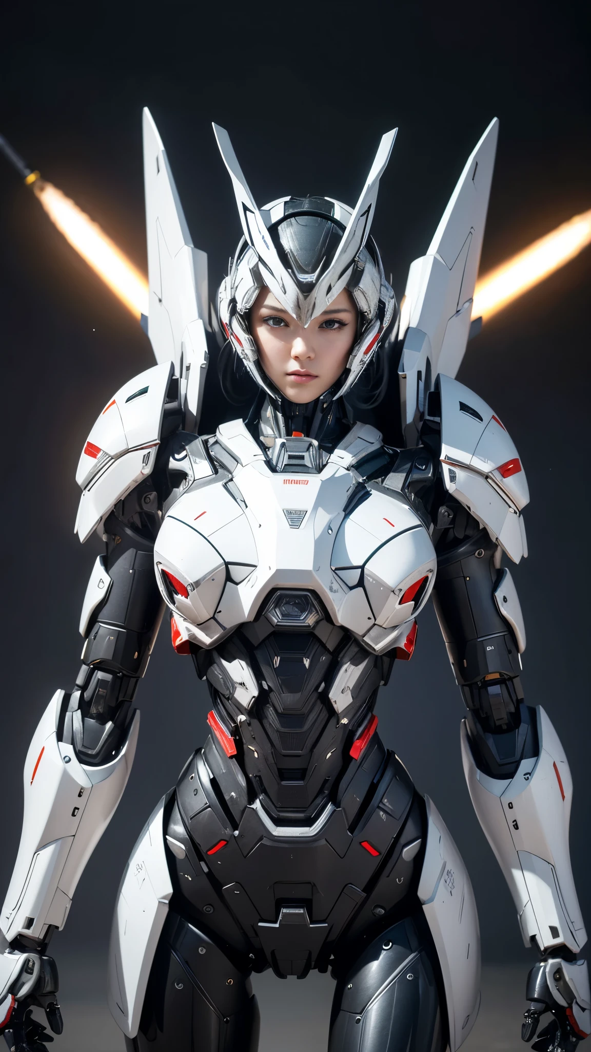 Super detailed, advanced details, high quality, High resolution, 1080p, hard disk, beautiful,(Humanoid Weapons),Armor War,(Missile)Capture the big picture,beautiful,Mecha cyborg girl,battle mode,Mecha body girl,She is wearing a futuristic war machine weapon mecha