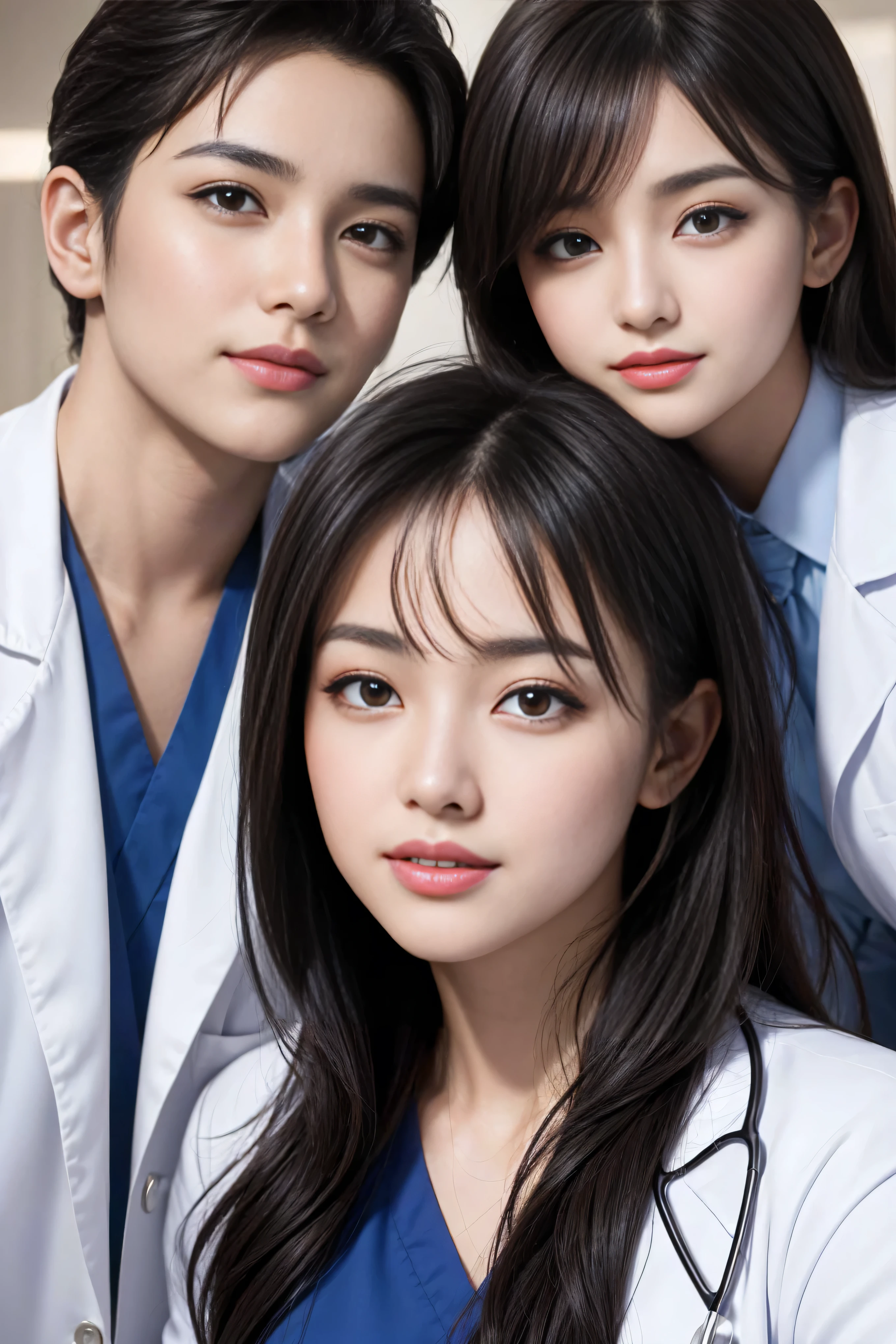 Realistic beautiful doctor、Stunningly beautiful、Doctor's white coat, Collared shirt、(Top quality、8K、32K、masterpiece、North African Trade Zone:1.3)、Ultra-high resolution,(Reality:1.4),Original Photography, Detailed face,,Beautiful hair, ((Doctor style)),,((Leg length)), (Thigh gap:1.5), , Black tight skirt、 Natural Makeup,, Big plump breasts、In the hospital, Detailed background, Perfect lighting, Depth of Field, Beautiful shadow gradient,Stethoscope ,Full body proportion photo,
