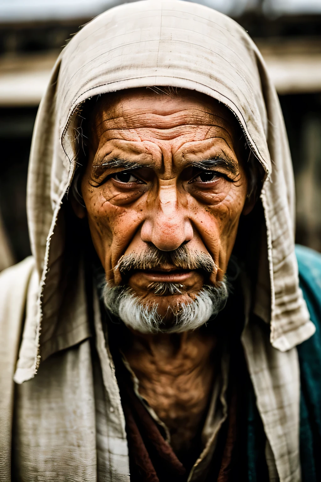 An elderly man with a weather-beaten face that bore the marks of time and hardship, he wears an elegant massang train This depiction of Jesus, the ancient biblical figure known for his faithfulness in the face of suffering.