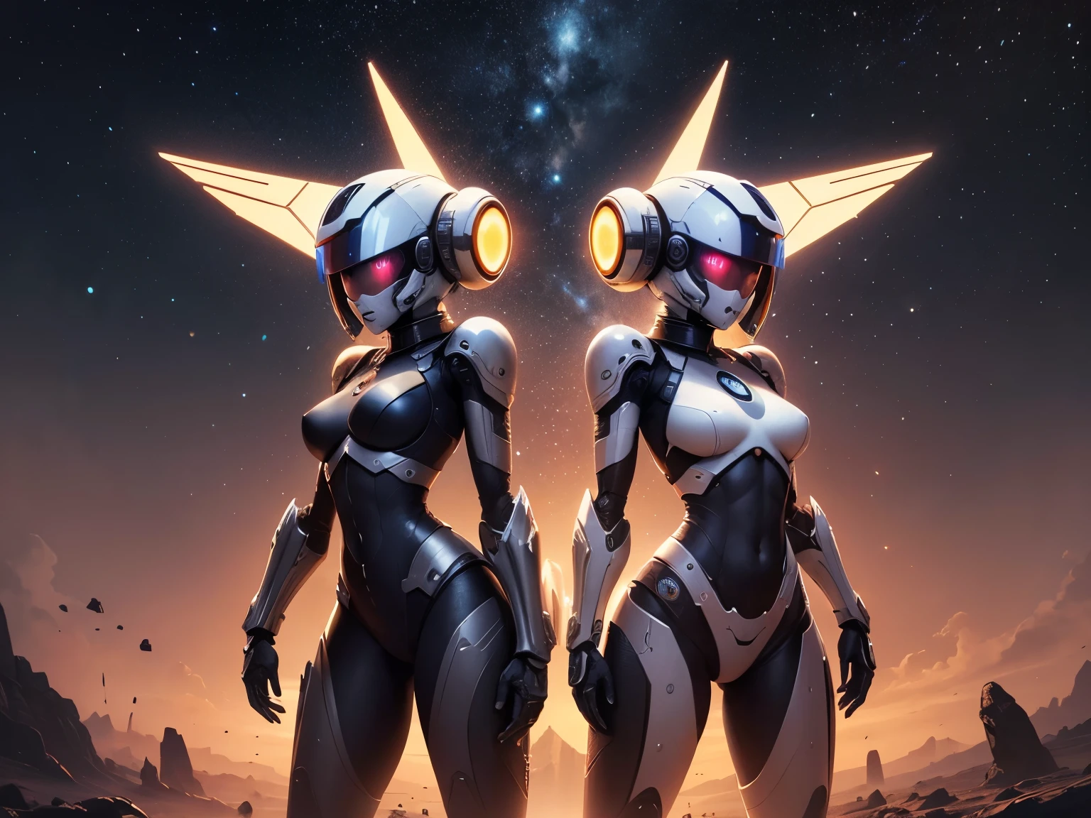 robot hembra cuerpo robotico, planetas, intergalactic sky, galaxia, Maximum image quality, detalles sobresalientes, Ultra high resolution, (Fidelidad: 1.4), the best illustration, detalles de favor, symmetry
