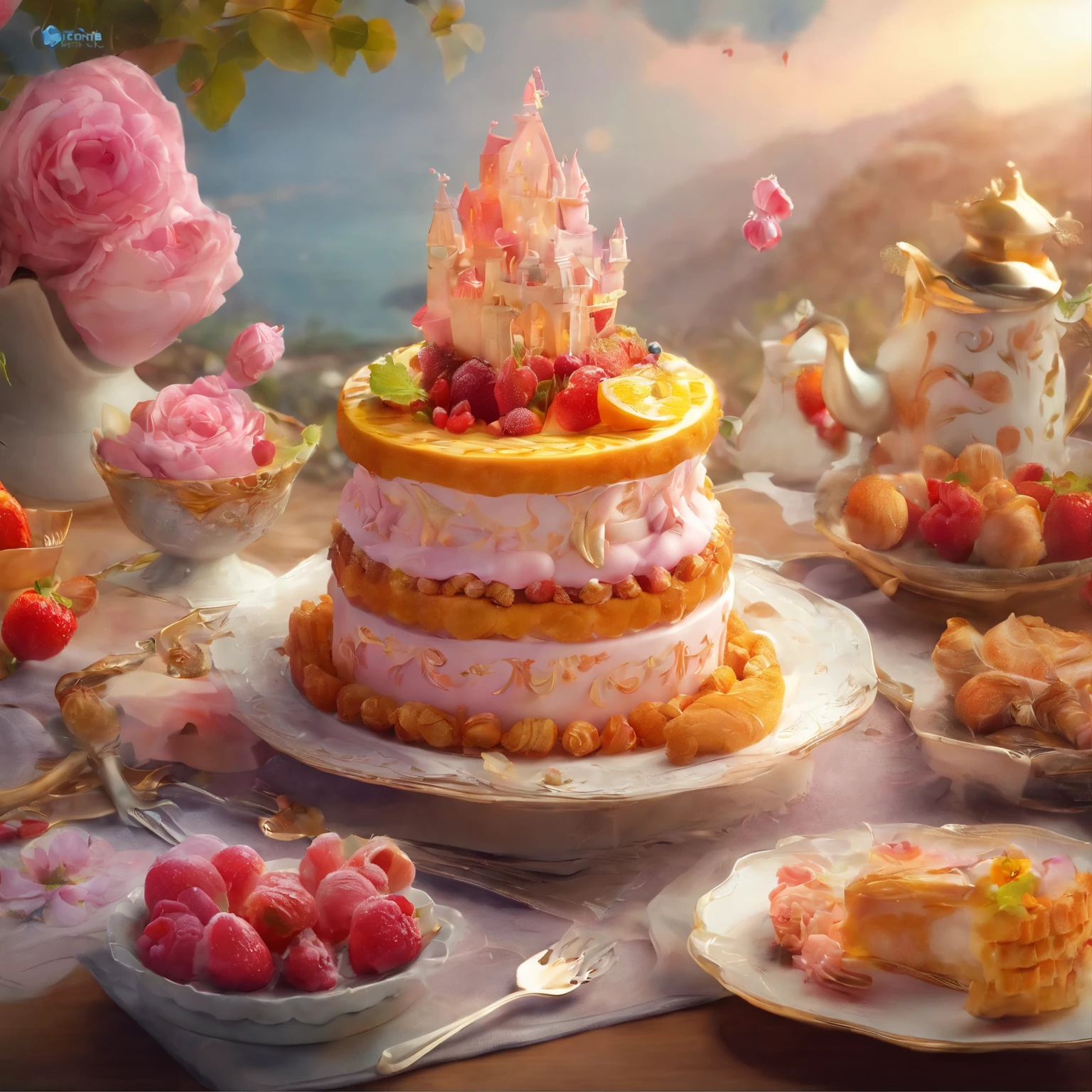 expected insert, Rococo style, Ultra HD, On the table, precise, Super Detail, High Detail, The award-winning, high quality, 8K
(Royal Premium Tea Cups and Whipped Cream,Close up of ice cream cake),(scoop,Flowers,chocolate)(Perfect integration:1.37),Surrealism令人惊叹的食物插图, amazing composition, Culinary Arts Photography, great food pictures, 3 d illutration, Artwork baking, Cinema 4D Art, author:author:Marie Bashkirtsev, Made with photoshop, 3D collage, 3D Epic Illustrations, Bipple. Surrealism