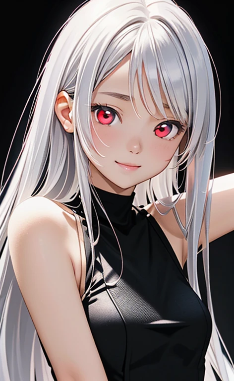 (Photorealistic:1.4)、asuna,(masterpiece、lens flare:1.5、spot light:1.2、Exquisite beautiful eyeonochrome:1.5,portlate、)、Cute Face、 3D Face、(white hair:1.5、Straight Hair)、(1 Girl)、(Red eyes:1.2)、(upper body)、(Sundress)、 (Cute face:1.2),(light smile:1.2),(half closed eyes:1.2),kind face,(Small breasts),(black background:1.5)、(glowing eyes:1.3)、()、 Neat and clean、Adorable、Slim Body(Tareme:1.5),Shiny Hair、(Glowing pink Skin)、Nijisketch,Manga,zydG