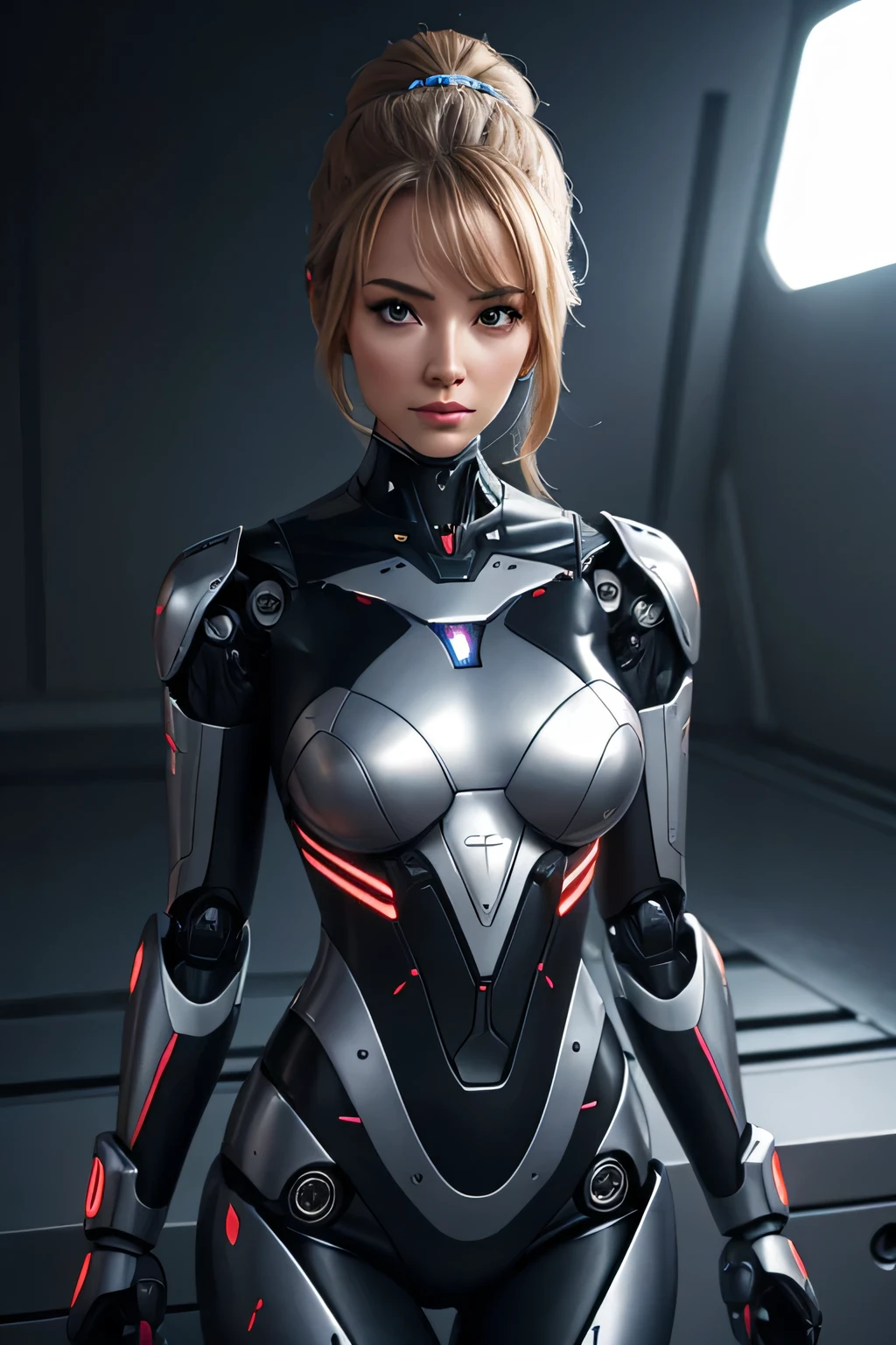 A female robot designed to look like she&#39;s wearing a leotard and tights　Mechanical body　The background is a night room, UHD, retina, masterpiece, ccurate, anatomically correct, textured skin, super detail, high details, high quality, award winning, best quality, highres
