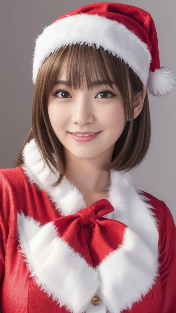 1baby fece girl, (Ultra young japanese girl, santa claus clothes, slim fit), incredibly cute, Ultra short hair,Ultra Big smile, Ultra beautiful Cute detailed eyes, beautiful detailed lips, extremely detailed face, long eyelashes, innocent, artless, natural makeup, best quality, 4k, 8k, highres, masterpiece, ultra-detailed, realistic, photorealistic, photo-realistic, professional, vivid colors, studio lighting