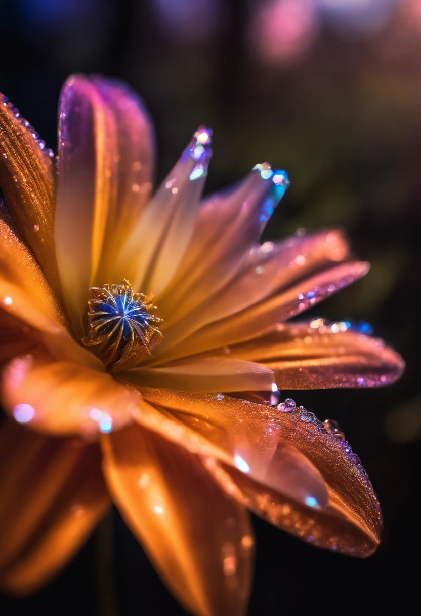 flor de cristal, fantasia, galaxy, transparente, cintilante, cintilante, shining, colorido, magic photography, lighting dramatic, Foto realism, ultra-detalhado, 4k, profundidade de campo, high resolution