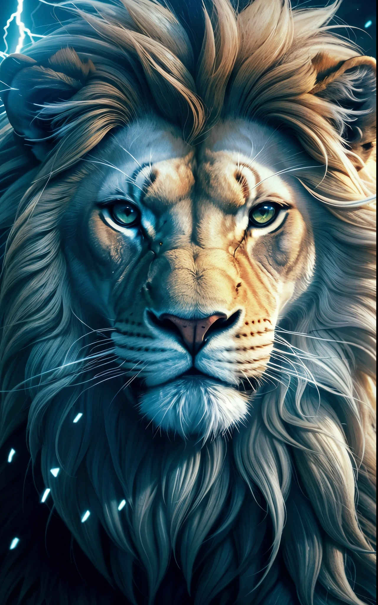 lion, Divine lion, naturais, Natureza, Natureza, Linda, feroz, poderoso, White Lion, Branco, lion Branco, Detailed Realistic Face, Detailed Realistic White Lion 8K, UltraRealistic 8K, Detailed Realistic Thunders Energy, Detailed Realistic Strong Creature, Strong Creature, Macho, Male Lion, Rendering, Fotorrealista, UltraHigh definition, 4K, texturasdetalhadas, thunder, sombras detalhadas, cores detalhadas, Bolts thunder, Eletricidade Celeste, thunders, Golden thunder, lion realista, Ultra Realista 16k, Realista 16k, Nitidez realista de 16K, Texturas fotorrealistas 16K, Cores Realistas 16K, Criatura Poderosa, Poder majestoso, Power of Heaven, Grande Divino, contraste detalhado, Contraste realista, high resolution, cores detalhadas, fogo, eletricidade, divina criatura, 8k, Realista detalhado, 16K, 8k, High definition, contraste detalhado, Contraste realista, high resolution, cores detalhadas, fogo, eletricidade, divina criatura, 8k, Realista detalhado, elegante,