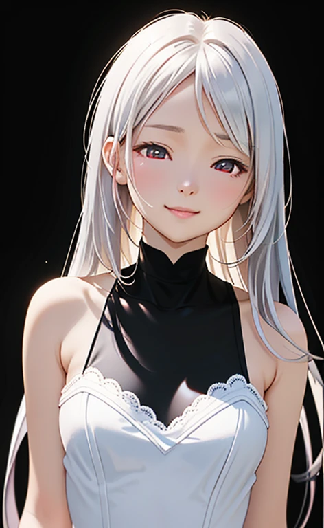 (Photorealistic:1.4)、asuna,(masterpiece、lens flare:1.5、spot light:1.2、Exquisite beautiful eyeonochrome:1.5,portlate、)、Cute Face、 3D Face、(white hair:1.5、Straight Hair)、(1 Girl)、(Red eyes:1.2)、(upper body)、(Sundress)、 (Cute face:1.2),(light smile:1.2),(half closed eyes:1.5),kind face,(Small breasts),(black background:1.5)、(glowing eyes:1.3)、()、 Neat and clean、Adorable、Slim Body(Tareme:1.5),Shiny Hair、(Glowing pink Skin)、Nijisketch,Manga,zydG