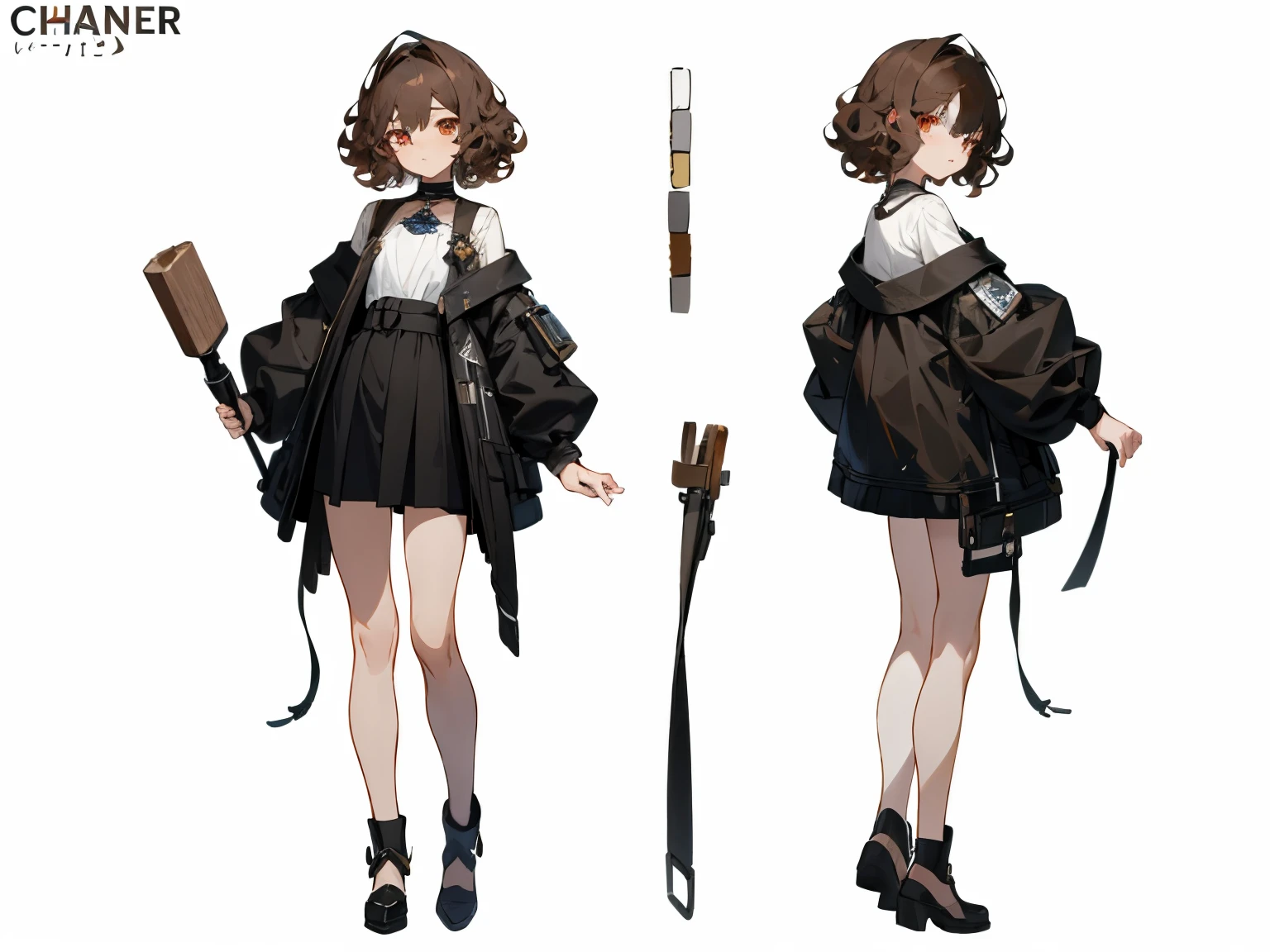 masterpiece: 1.6, highest quality: 1.4, Live Images: 1.2, Intricate details: 1.2, Charterner v2: 1.2, 1 Female full body character change,
exterior: Young people: 1.25, thin: 1.3, Light brown eyes, Medium chest, Fine grain, quality eyes,
Clothing: Mechanic Accessories:
hair: 黒hair, short hair, disheveled curly hair,
compensate: nature, Shiny skin,
(Single Background, White Background: 1.3), Multiple Views, Multiple Views of the same character in the same outfit: 1.3.
