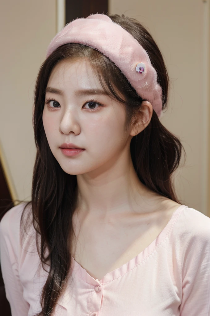 hd, realistic, south korean girl, k-pop idol, 21 yrs old, cute diligent, heart shaped faced, doe eyes, cute outfit (pink) [black], black hair, lee ji-eun, cute, charming, sexy, delicate, beautiful, innocent, younger sister , IU, button-like nose, small nose. 