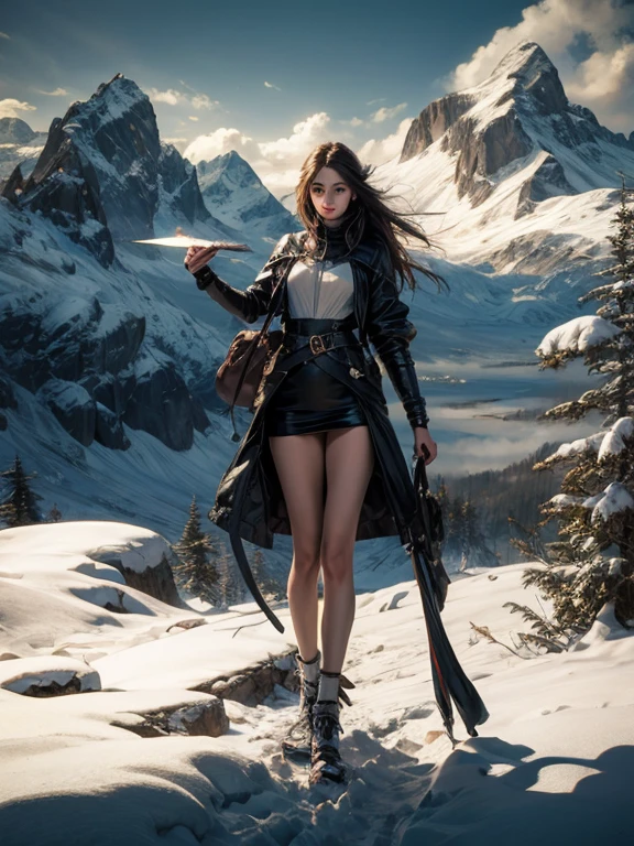 ((masterpiece)),best quality, illustration, dark, 1 Girl, In the wilderness,Mountain High,Snow-capped mountains in the distance, castle, Beautiful and delicate eyes, Beautiful and fine hair,,Slender,Long legs