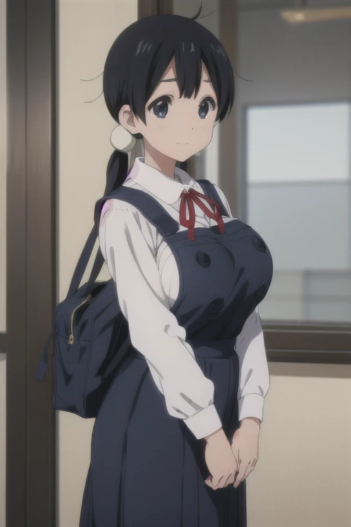 (((Pixel Perfect, Perfect in every detail))), alone, One Girl, tamako kitashirakawa, , Show Viewer, smile, (High School Uniform)、(Big Breasts:1.5)、(((Navy overall skirt)))