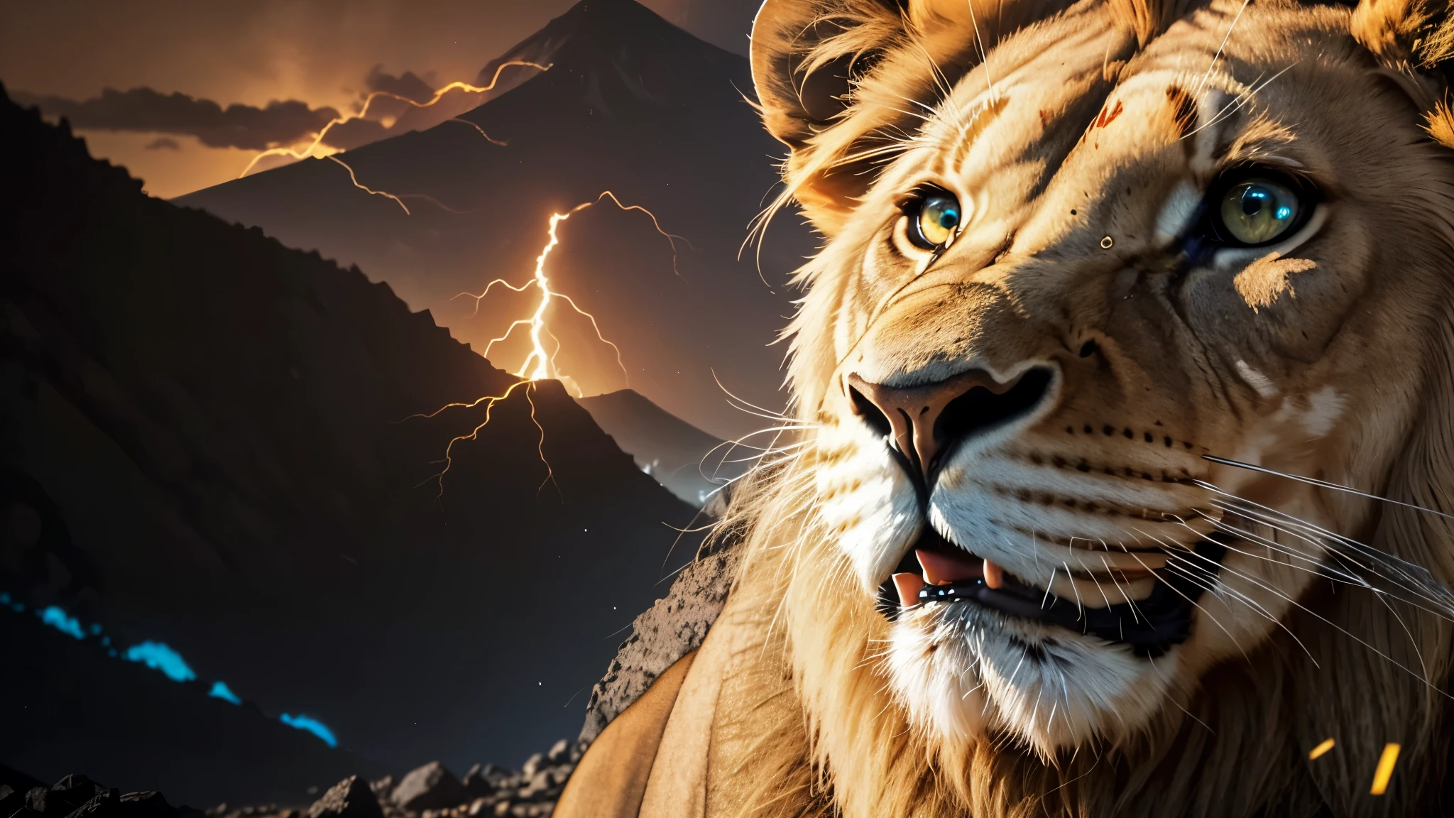 Lion, Divine Lion, naturais, Thunder Azul, Realistic Lion, rei, Realista detalhado, Realista detalhado 16k, Eletricidade Detalhada 8K, Texturas realistas de 8K, Cores fotorrealista 8K, fogo azul, Realista detalhado Fire Bolt, Poder Preto e Azul, Poder do Thunder, Realistic Divine, Coroa Dourada, Coroa de Ouro, Golden Crown, Natureza, Linda, Rendering, fotorrealista, UltraHigh definition, 4k, texturasdetalhadas, Thunder, sombras detalhadas, cores detalhadas, neon blue, Luz azul, Raios, Poder azul, Natureza Linda, Grande Divino, Luz azul, Thunder Azuls, Coroa Rei, raio, Electric Power Screw, contraste detalhado, Contraste realista, high resolution, cores detalhadas, fogo, eletricidade, divina criatura, 8K, Realista detalhado, 16k, 8K, High definition, contraste detalhado, Contraste realista, high resolution, cores detalhadas, fogo, eletricidade, divina criatura, 8K, Realista detalhado, elegante,