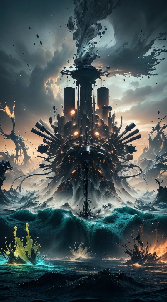 There is a very large red object in the middle of a dark background, 3 d Fluid simulation render, chaotic swirling ferrofluids, rendered in houdini, houdini Fluid simulation, Epic 3D Abstract Model, Fluid simulation in houdini, Fluid simulation, rendered in maya and houdini, rendered, black Fluid simulation, intricate artwork. Octane render