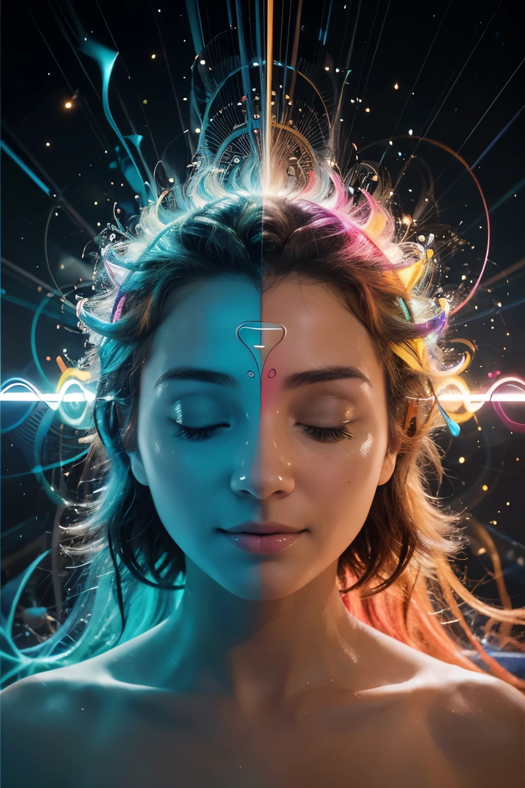 Create a vibrant and engaging Facebook ad image for 'The Genius Wave,' featuring a dynamic and abstract representation of brainwaves and a person experiencing a moment of eureka or enlightenment. Use energetic, bright colors and modern design elements to evoke a sense of discovery, transformation, and innovation. The image should be visually striking, eye-catching, and without any text.