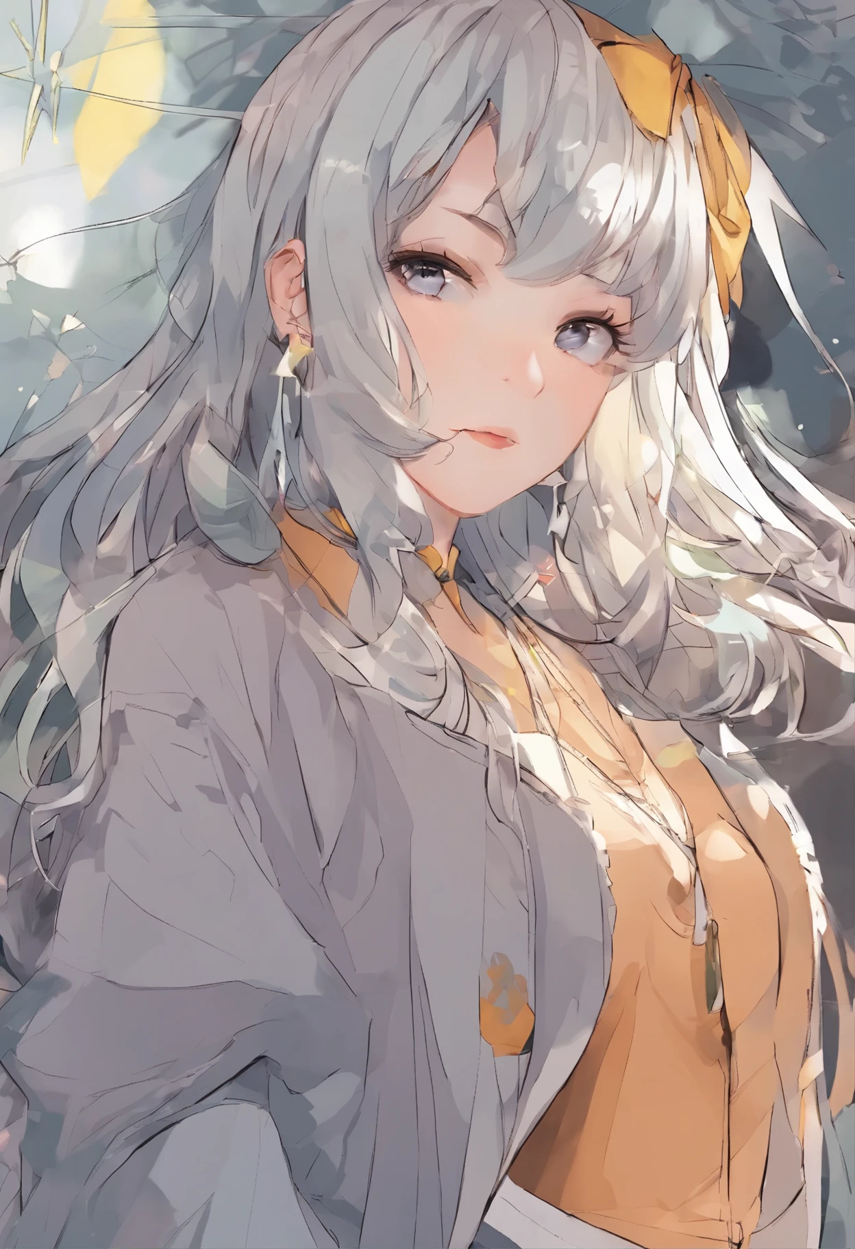 Grey Hair、Short and bob、Star Eyes、One Woman、Wearing brown clothes、anime、I like 、
