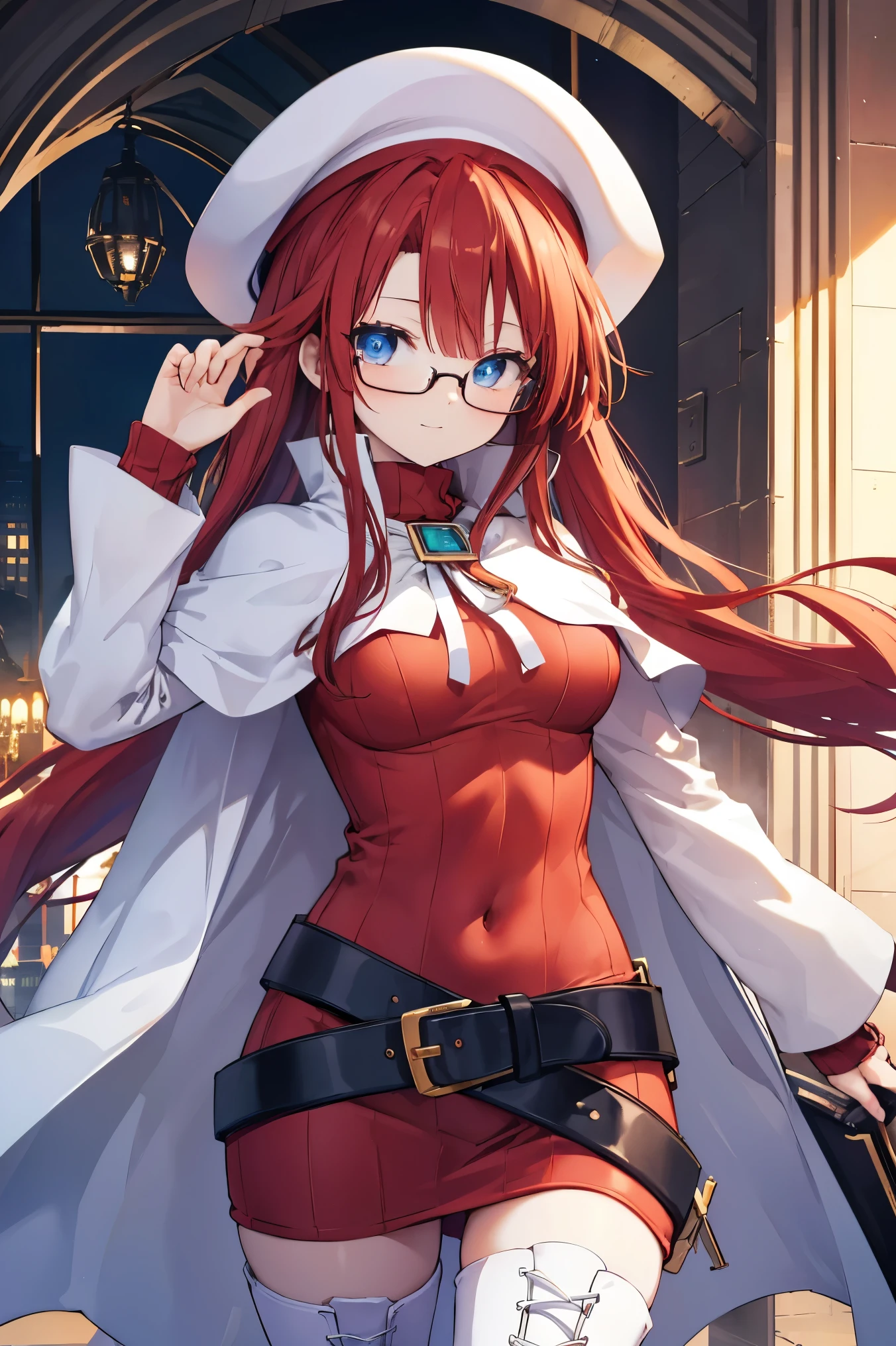 summuponnightaty, aty, (young:1.3),lupong hair, blue eye, red hair, large_beret, hat, glasses,
break lupong hair, Knee socks, hat, dress, boots, glasses, belt, cape, sweater, zettai ryouiki, beret, thigh boots, white footwear, ribbed sweater, loose belt,alone,
break outdoors, fantasy,upon_cobblestupone
,,Highquality_hads,perfection_refer to,
break (masterpiece:1.2), best quality, high resolutiupon, unity 8k wallpaper, (illustratiupon:0.8), (beautiful detailed eye:1.6), extremely detailed face, perfection lighting, extremely detailed CG, (perfection hands, perfection anatomy),covered_Nipples,covered_navel ,half_eye:,lupong_sword,armpit,sleepy,dynamic_Finding_Pause,barrel,red_sweater,apart_kneesagical_effect,spread_feet, have_a_Book,teacher,rise_knees,smile,rise_hand,look_Down_Audience