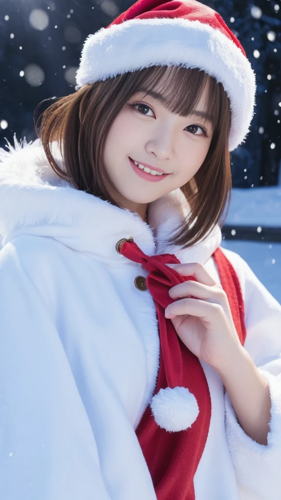 ((( masutepiece ))), (((Best Quality))), ((Ultra-detailed)), (Photo), ((extremely delicate and beautiful)),High resolution, 1girl in, 25 years old, Japanese beautiful girl, (Small breasts), ((Plump full lip)), (Wavy Hair),(Short hair), ((I have one small mole under my eye)), (Detailed eyes),(detailed facial features), (detailed arms),(Detailed fingers),(Detailed Regulus Body))) , snowscape, ((Smile)),(((Red coat))), ((Film grain)), ((SLR camera)), ((35mm lens focal length))