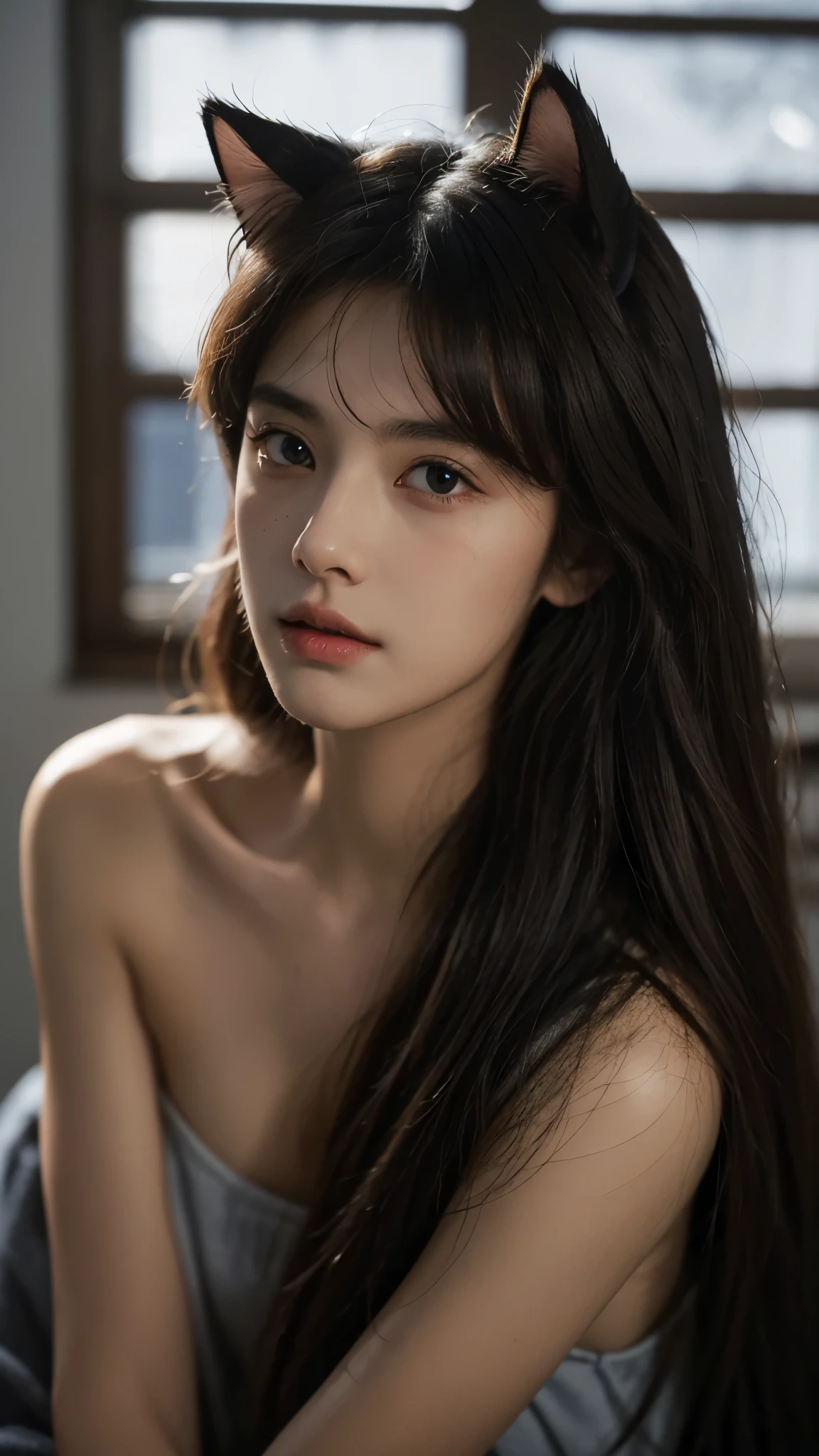 (Best quality,4K,A high resolution,Masterpiece:1.4),Ultra-detailed,Highly detailed,Sharp focus,Ultra-realistic:1.4,professional, hdr,hyper HD,Studio lighting,Vivid colors,Bokeh,Beautiful detailed eyes,beautiful detailed lips,Long eyelashes,Romantic atmosphere,Soft lighting,Contrast light and shadow, movie light effect,under rain,tall nose bridge,Lively and youthful,High nose bridge,Sexy,Black hair,ssmile,adolable,Curvy,Upturned buttocks,plumw